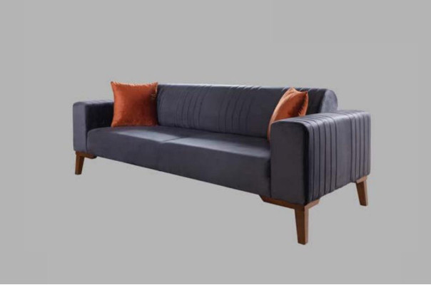 Gray Three Seater Couch Elegant Sofa Seat Furniture Living Room Velvet
