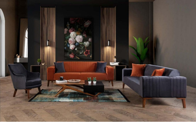 Gray Three Seater Couch Elegant Sofa Seat Furniture Living Room Velvet