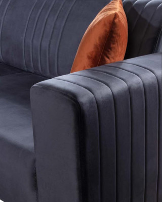 Gray Three Seater Couch Elegant Sofa Seat Furniture Living Room Velvet