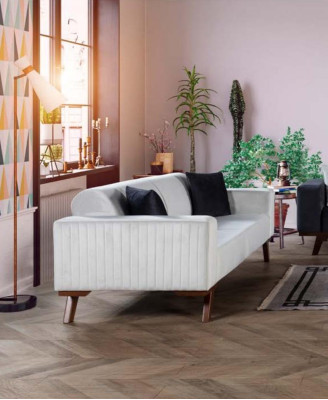 Modern Upholstery Couch Three Seater Sofa Furniture White Velvet Textile