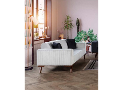 Modern Upholstery Couch Three Seater Sofa Furniture White Velvet Textile
