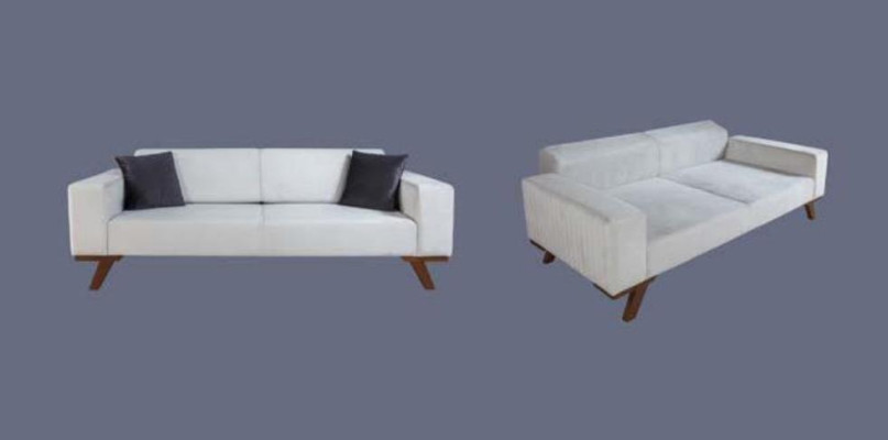 Modern Upholstery Couch Three Seater Sofa Furniture White Velvet Textile