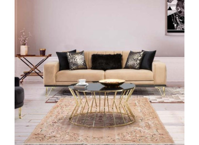 Modern Sofa 3 Seat Living room Couch Design Furniture Metal Beige Upholstery