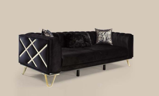 Luxury Sofa 3 Seat Couches Three Seater Textile Furniture Black Velvet