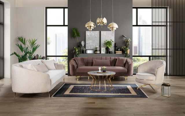 Sofa 3 Seater Textile Sofas Couch Upholstery Furniture Modern Three Seater Beige Velvet