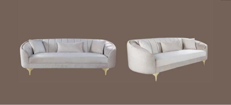 Sofa 3 Seater Textile Sofas Couch Upholstery Furniture Modern Three Seater Beige Velvet