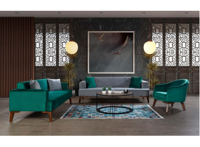 Sofa set 3+3+1 Seater Designer Living landscape Gray Turkis Green