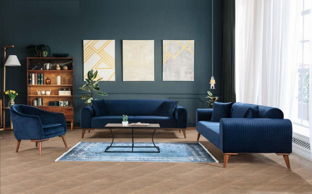 Sofa set 3+3+1 Seater Sofa Armchair Royal Blue e Couch Velvet 3pcs