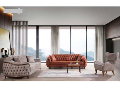 Sofas Set Sofa set Complete e Suite Sofa Armchair Orange 3+3+1 Seat Furniture