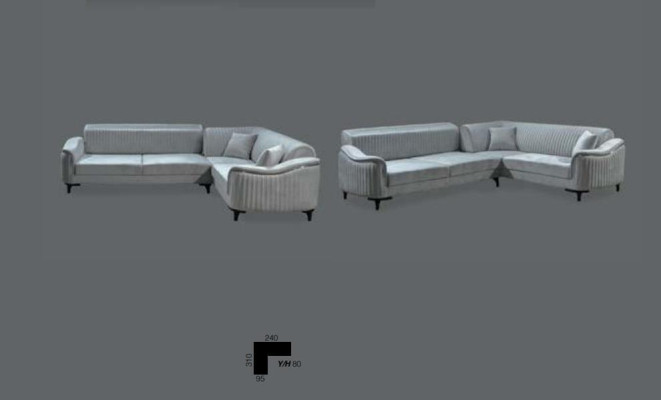 Fabric Corner sofa L-shape Sofa Upholstery Textile Corner suite Velvet Gray 310x240