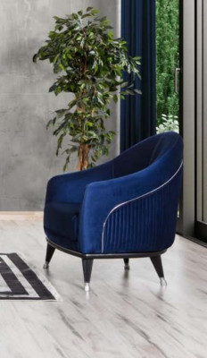 Sofa set 3+3+1 Seat Sofas Upholstery Couches Wood gray Blue Velvet