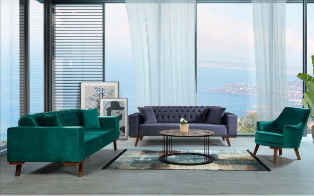 Sofa set 3+3+1 Seat Living room style couch sofa purple turquoise