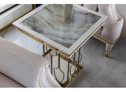Side table White Coffee table Luxury Living room Furniture Metal Elegant Modern