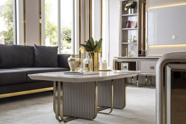 Coffee table White Metal Luxury Design Couch Table Furniture Living room Elegant new