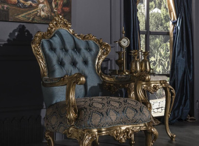 Armchair Blue Elegant Living room Upholstery Fabric Design Classic Luxury Beautiful new