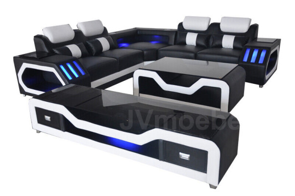 3pcs. Set Leather Sofa Couch Suite Corner Seat Upholstery + Table + TV-cabinet L-shape new