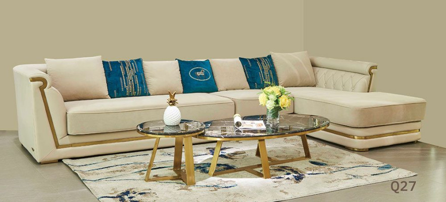 Suite Table Living landscape Corner sofa L-shape 2x Coffee table Corner Leather