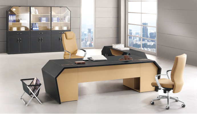 Set Office furniture Group Corner Desk Chef Table Leather Wood Chest of drawers
