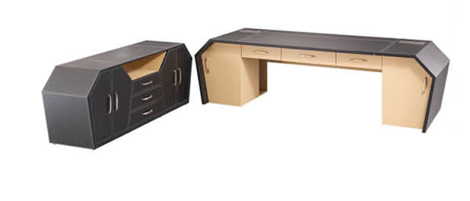 Set Office furniture Group Corner Desk Chef Table Leather Wood Chest of drawers