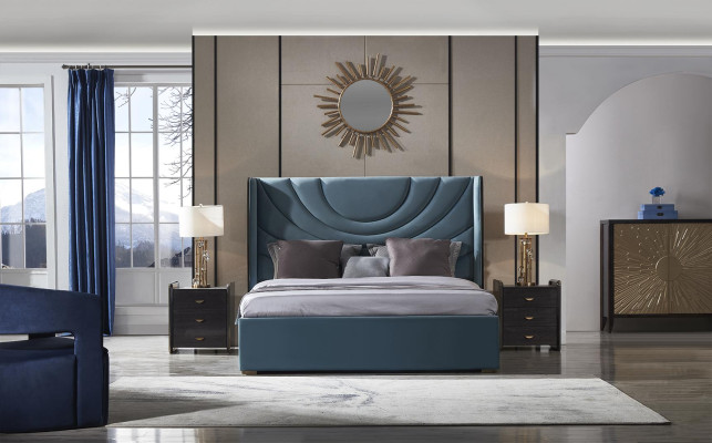 Beautiful double bed with padded headboard in a modern style