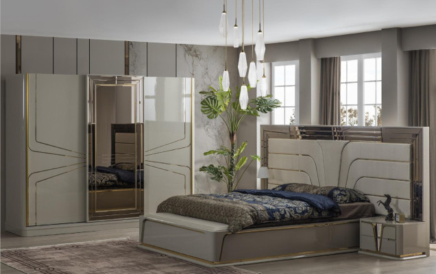 Suite Bedroom Double bed Luxury Bed Modern Brown Set 4pcs new