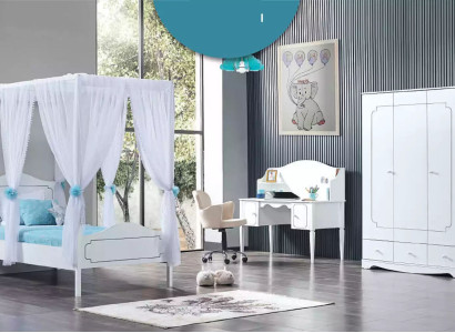 Childrens room Bedroom Bed Four poster bed 100x200cm White Wood Beds