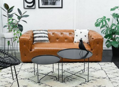 American Style Chesterfield Sofa Couch Leather Upholstery Three Seater Brown