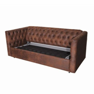 American Style Chesterfield Sofa Couch Leather Upholstery Brown Three Seater