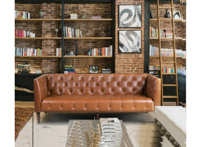 Men Club Chesterfield Sofa Couch Leather Upholstery Three Seater Brown