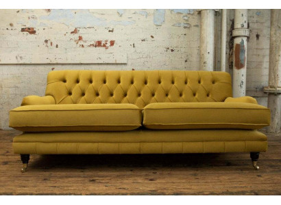 Yellow Chesterfield Fabric Upholstery Three Seater Living room Couch Design
