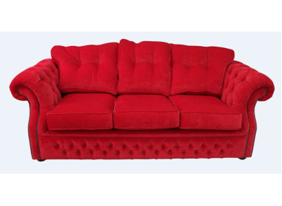 Red Chesterfield Fabric Upholstery Three Seater Living room Couch Design