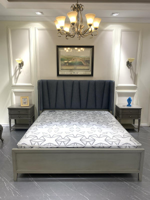 Design Bedroom 3 pcs. Bed 2x Bedside tables Beds Set Wood Bedside table Gray