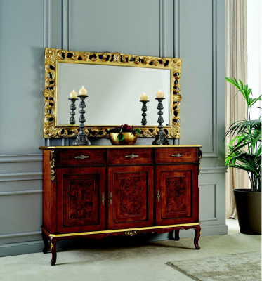 Design Furniture Style Baroque 2-piece Chest of drawers Mirror Wood Italian Style Designer