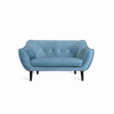 Comfortable, soft 2-seater sofa with luxurious upholstery in a delicate blue colour