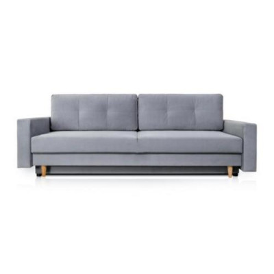 Comfortable and functional extendable 3-seater sofa in light gray color in a modern style