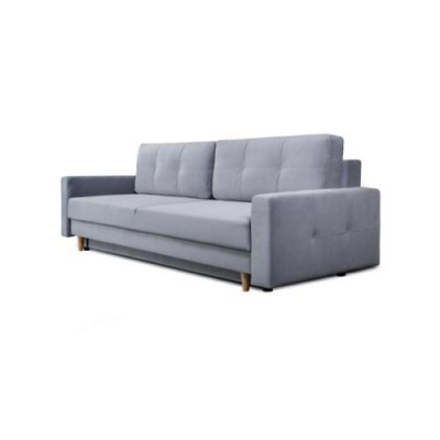 Comfortable and functional extendable 3-seater sofa in light gray color in a modern style