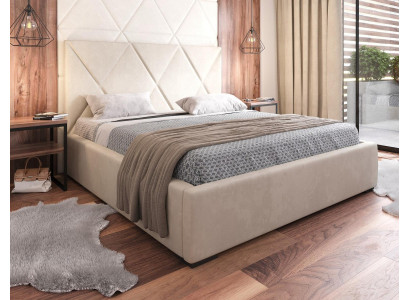 Bed Beige Double bed Style Elegant Bed Upholstery Fabric Bedroom Modern new