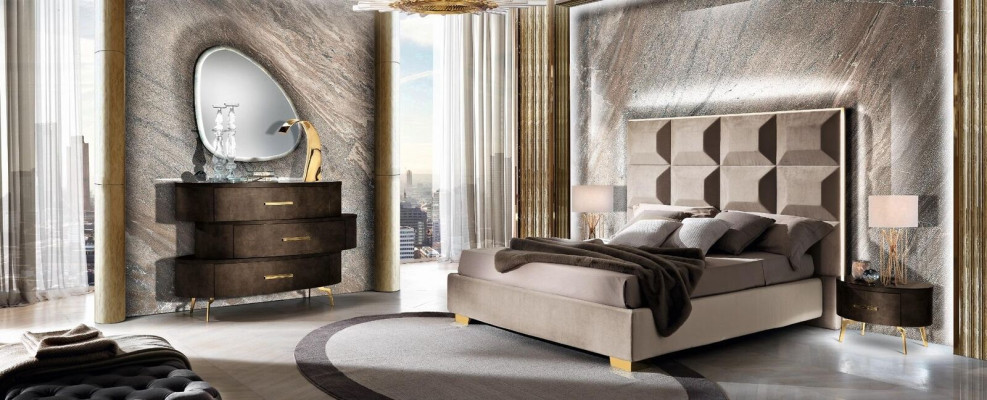 Design Modern Luxury Bedroom Bedside table Beds Bed 3pcs. Bedroom set
