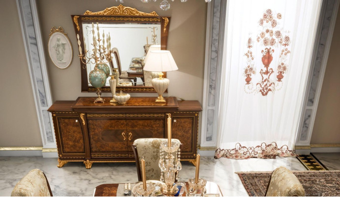 Chests of drawers set Italian furniture 2 pieces. Chest of drawers with Mirror Solid wood Sideboard