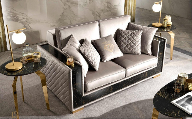 Sofa 2 Seater Modern Design Upholstery Textile Sofas Seat Furniture Living landscape Gray