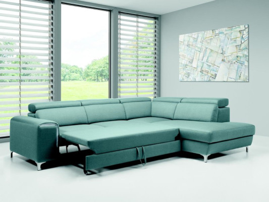 Designer comfort able, soft corner sofa in exquisite blue for the living room
