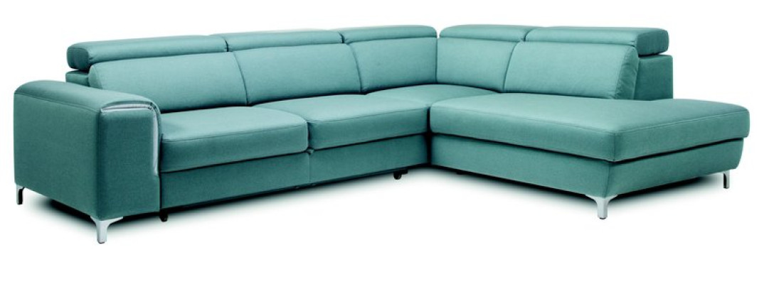 Designer comfort able, soft corner sofa in exquisite blue for the living room
