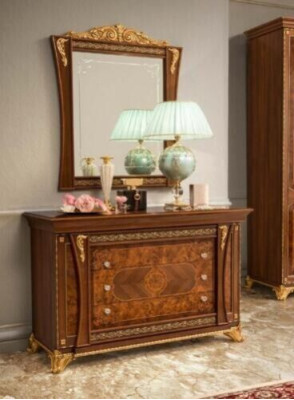 Chests of drawers set Italian furniture 2 pieces. Solid wood chest of drawers with mirror sideboard