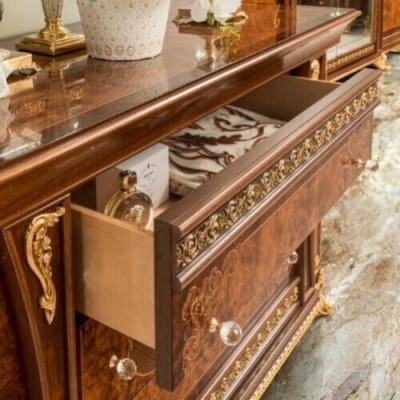 Chests of drawers set Italian furniture 2 pieces. Solid wood chest of drawers with mirror sideboard
