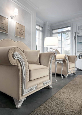 Armchair Luxury Classic r Single Seater Wood Beige Armchair Living room Furniture Italy