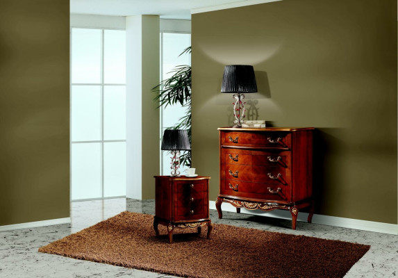 Italian Baroque Furniture Bedside table Bedroom Small Chest of drawers Wood Brown new