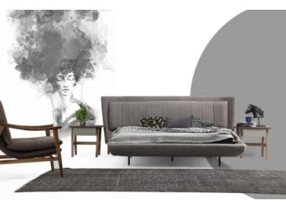 Suite Bedroom Double bed Bed Bedside tables Gray Set 3pcs Fabric