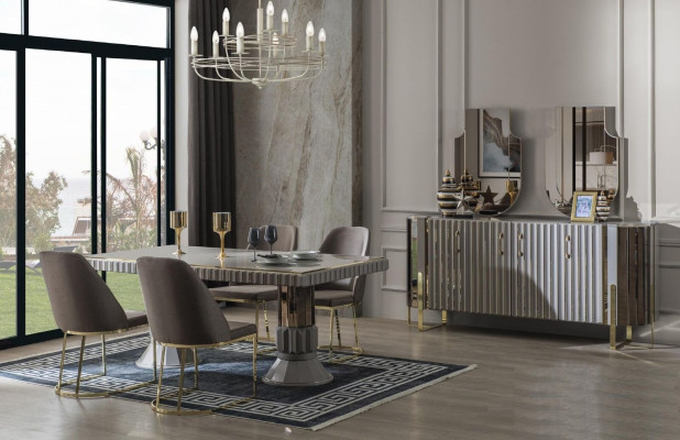 Suite Dining set Dining room Dining table Luxury Chairs Dining area Gray 7 pieces