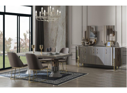 Dining set Dining room Dining table Suite Luxury Chairs Dining area Gray 6 pieces