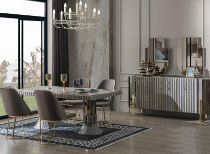 Dining set Dining room Dining table Suite Luxury Chairs Dining area Gray 6 pieces